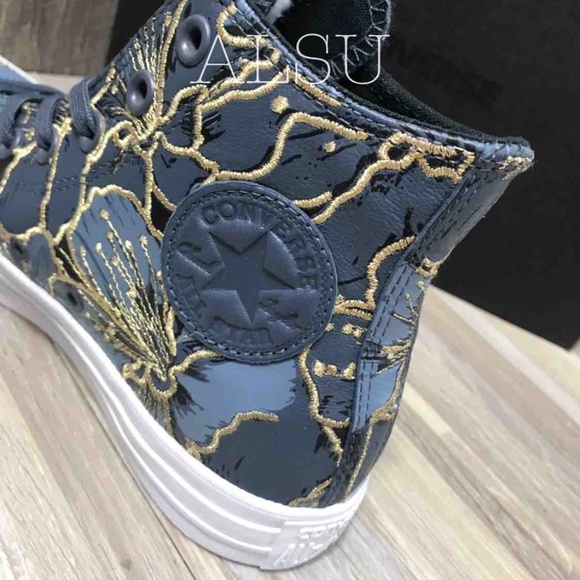 NWT Converse Ctas Leather HI Sharkskin Grey Gold - Picture 4 of 8